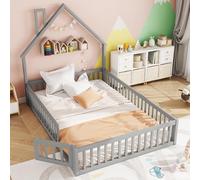 boorbin Letto imbottito 140 x 190 cm, culla a forma di camino, letto con rete a doghe (senza materasso) in legno di pino stile minimalista (grigio)