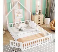 boorbin Letto imbottito 140 x 190 cm, culla a forma di camino, letto con rete a doghe (senza materasso) in legno di pino stile minimalista (bianco)