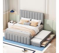 boorbin Letto imbottito 140 x 200 cm con letto estraibile e cassetti, imbottitura in lino delicato sulla pelle, letto matrimoniale, letto per bambini, letto per gli ospiti, colore: grigio