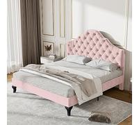 boorbin Letto imbottito 140 x 200 cm, con rete a doghe e testiera, letto imbottito con testiera regolabile in altezza, per adulti e ragazzi, supporto per doghe in legno, facile da montare, velluto