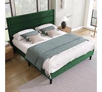 boorbin Letto imbottito 140 x 200 cm, struttura letto con rete a doghe e testiera, letto matrimoniale imbottito, rivestimento in tessuto velluto, design moderno senza tempo, letto per ragazzi (verde