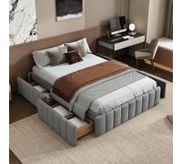 boorbin Letto imbottito 140 x 200 cm, struttura letto singolo, letto matrimoniale con rete a doghe (senza materasso), telaio del letto, senza testiera, stile minimalista (grigio)