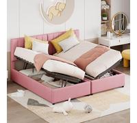 boorbin Letto imbottito 180 x 200 cm, letto idraulico in lino, delicato sulla pelle, letto matrimoniale multifunzionale (rosa)