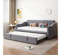 boorbin Letto imbottito 2 in 1 divano letto multifunzione 90/180 cm, tessuto di velluto grigio con presa e custodia