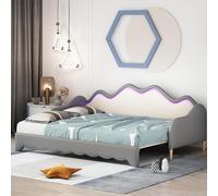 boorbin Letto imbottito 90 (180) x 190 cm, divano letto multifunzione 2 in 1, in ecopelle con illuminazione a LED, con rete a doghe (grigio)