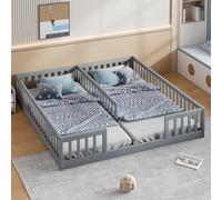 boorbin Letto imbottito 90 x 200 cm, culla con reticola, senza rete a doghe (senza materasso), per famiglie con due bambini, in legno di pino, stile minimalista (grigio)