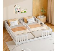 boorbin Letto imbottito 90 x 200 cm, culla con reticola, senza rete a doghe (senza materasso), per famiglie con due bambini, in legno di pino, stile minimalista (bianco)