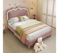 boorbin Letto imbottito a LED singolo 90 x 190 cm, struttura del letto con rete a doghe e testiera regolabile, letto imbottito in rosa, letto per ragazzi per camera da letto, camera degli ospiti (rosa