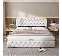boorbin Letto imbottito con rete a doghe e testiera, 180 x 200 cm, letto per ragazzi, cuscino con testiera regolabile in altezza, supporto per doghe in legno (bianco)