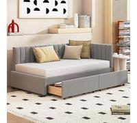 boorbin Letto imbottito divano letto 90 x 200 cm, con 2 grandi cassetti e rete a doghe, tessuto di velluto delicato sulla pelle (grigio)