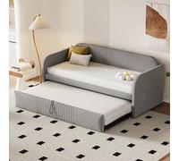 boorbin Letto imbottito Divano letto allungabile 90/180 x 190 cm, con strisce verticali, con rete a doghe, letto multifunzione, tessuto di lino confortevole e traspirante (materasso non incluso