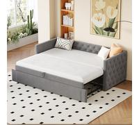 boorbin Letto imbottito divano letto allungabile, 90 x 200 cm, classico a forma piena con bottoni, con rete a doghe, letto multifunzionale, tessuto di velluto delicato sulla pelle (grigio)