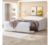 boorbin Letto imbottito, divano letto allungabile con rete a doghe, letto multifunzione in tessuto di velluto delicato sulla pelle, 90/180 x 200 cm (beige)