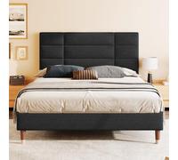 boorbin Letto imbottito, letto matrimoniale con rete a doghe, 140 x 200 cm, telaio imbottito con testiera, in velluto, per adulti e ragazzi (materasso non incluso) (nero)