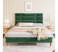 boorbin Letto imbottito, letto matrimoniale con rete a doghe, 140 x 200 cm, telaio imbottito con testiera, in velluto, per adulti e ragazzi (materasso non incluso) (verde scuro)