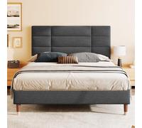 boorbin Letto imbottito, letto matrimoniale con rete a doghe, 140 x 200 cm, telaio imbottito con testiera, in velluto, per adulti e ragazzi (materasso non incluso) (grigio scuro)