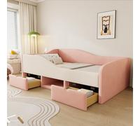 boorbin Letto imbottito per divano, 90 x 190 cm, multifunzione, con due cassetti e recinzioni, tessuto di velluto delicato sulla pelle, senza materasso (rosa + bianco crema)