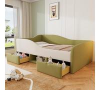 boorbin Letto imbottito per divano, 90 x 190 cm, multifunzione, con due cassetti e recinzioni, tessuto di velluto delicato sulla pelle, senza materasso (verde scuro + crema)