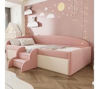 boorbin Letto imbottito per divano, 90 x 190 cm, multifunzione, con gradini e recinzioni, tessuto di velluto delicato sulla pelle, senza materasso (rosa + crema)