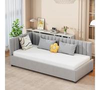 boorbin Letto imbottito per divano 90 x 200 cm, con rete a doghe, tessuto di velluto delicato sulla pelle (grigio)