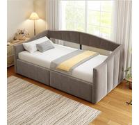boorbin Letto imbottito per divano 90 x 200 cm, con stoccaggio idraulico, con rete a doghe e braccioli, classico a righe, multiuso, tessuto in velluto delicato sulla pelle (grigio)