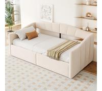 boorbin Letto imbottito per divano 90 x 200 cm, con stoccaggio idraulico, con rete a doghe e braccioli, classico a righe, multiuso, tessuto in velluto delicato sulla pelle (beige)