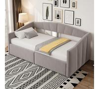 boorbin Letto imbottito per divano 90 x 200 cm, con stoccaggio idraulico, con rete a doghe e braccioli, classico a righe, multiuso, tessuto in velluto delicato sulla pelle (grigio chiaro)