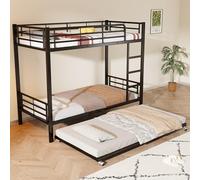 boorbin Letto in ferro, letto a castello, adatto per bambini e ragazzi, con letto estraibile, quattro griglie laterali sul letto superiore, in ferro, 90 x 200 cm e 90 x 190 cm (nero)
