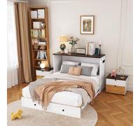 boorbin Letto per armadietto, 140 x 200 cm, mobile con cassetti e ripiano, USB e presa, letto a piattaforma trasformabile, senza materasso, bianco