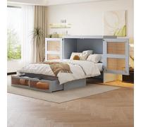 boorbin Letto per armadio 140 x 200 cm, letto da parete con rete a doghe, letto pieghevole da parete, letto verticale con rete a doghe, con cassetti per riporre oggetti, design rattan, letti in legno