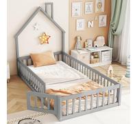 boorbin Letto per la casa, 90 x 200 cm, culla a forma di camino, letto con rete a doghe (senza materasso), in legno di pino, stile minimalista (grigio)
