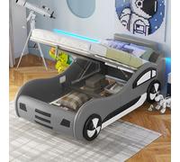 boorbin Letto piano, 90 x 200 cm, letto con rete a doghe (senza materasso), modello letto auto, lettino per bambini, culla con spazio sotto il letto (grigio)