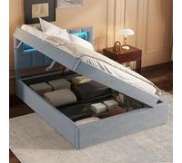 boorbin Letto piano, 90 x 200 cm, letto imbottito, luce ambientale sulla testiera del letto, apertura su un lato, design minimalista, grande spazio, testiera regolabile, velluto (grigio)