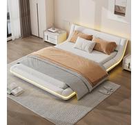 boorbin Letto piano, letto a pavimento, PU, luce ambientale a LED, telecomando a 24 tasti (bianco, 140 x 200 cm)