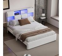 boorbin Letto piano, luce ambientale regolabile, diversi scomparti sul lato del letto, porta USB, beige (140 x 200 cm)