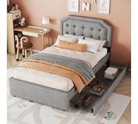 boorbin Letto piatto 90 x 200 cm, letto imbottito, cuscino comodino con borchie decorative, cassetti doppi (grigio)