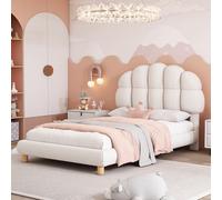 boorbin Letto singolo, 90 x 200 cm, letto per bambini, letto imbottito, rete a doghe in legno, tessuto non tessuto circolare (bianco-2)