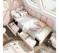 boorbin Letto singolo con cassetti, letto singolo in velluto, per il giorno, con rete a doghe, per ragazzi e adulti, colore: rosa (90 x 200 cm)