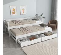 boorbin Letto singolo e matrimoniale, letto scorrevole con ruote inferiori, con 2 cassetti in MDF, struttura in legno massiccio, bianco (200 x 90 cm/190 x 90 cm)