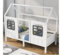 boorbin Letto singolo, lettino con 2 finestre, telaio in pino, MDF, bianco, 90 x 200 cm