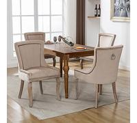 boorbin Lussuosa sedia da pranzo (sedia da cucina, soggiorno, 2 pz), sedia imbottita con testa chiodata, gambe in legno massiccio, rivestimento in velluto, beige (4)