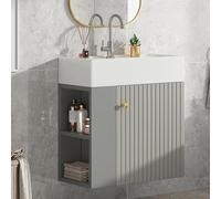 boorbin Mobile da bagno con mobiletto lavabo 55 cm, mobiletto per lavabo sospeso, piccolo mobile per il bagno degli ospiti (grigio+bianco)