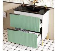 boorbin Mobile lavabo da bagno con lavabo in ceramica, lavabo singolo con cassetti in MDF, organizer da bagno con vasca, verde