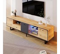 boorbin Mobile per soggiorno con effetto luce LED, divisorio in vetro, cerniera buffer, colore coordinato (naturale, 190 x 40 x 50 cm)