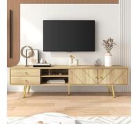 boorbin Mobile TV 160 cm con piedini dorati, due cassetti e ante dal design unico (colore legno, 160 x 36 x 42 cm)
