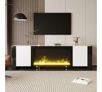 boorbin Mobile TV basso con camino elettrico effetto fiamma, nessuna funzione di riscaldamento, lucido, colore coordinato (bianco+nero, 165 x 32 x 55 cm)