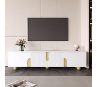 boorbin Mobile TV bianco, 180 cm, 4 ante, design elegante, finitura effetto marmo, piedini sferici in legno