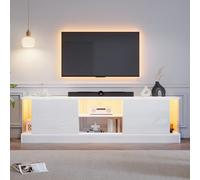 boorbin Mobile TV bianco lucido per TV da 70 pollici, supporto TV a pavimento con funzione di archiviazione LED