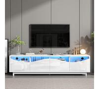 boorbin Mobile TV con design curvo, bianco, lucido, porta armadio in vetro temperato, illuminazione a LED, adatto per l'intrattenimento, camera da letto, soggiorno, 175 x 38 x 51 cm
