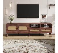 boorbin Mobile TV da 80 pollici con 2 ante in rattan, 2 cassetti, basso a 8 piedi, moderno centro di controllo dell'intrattenimento marrone (200 x 37 x 49,5 cm)